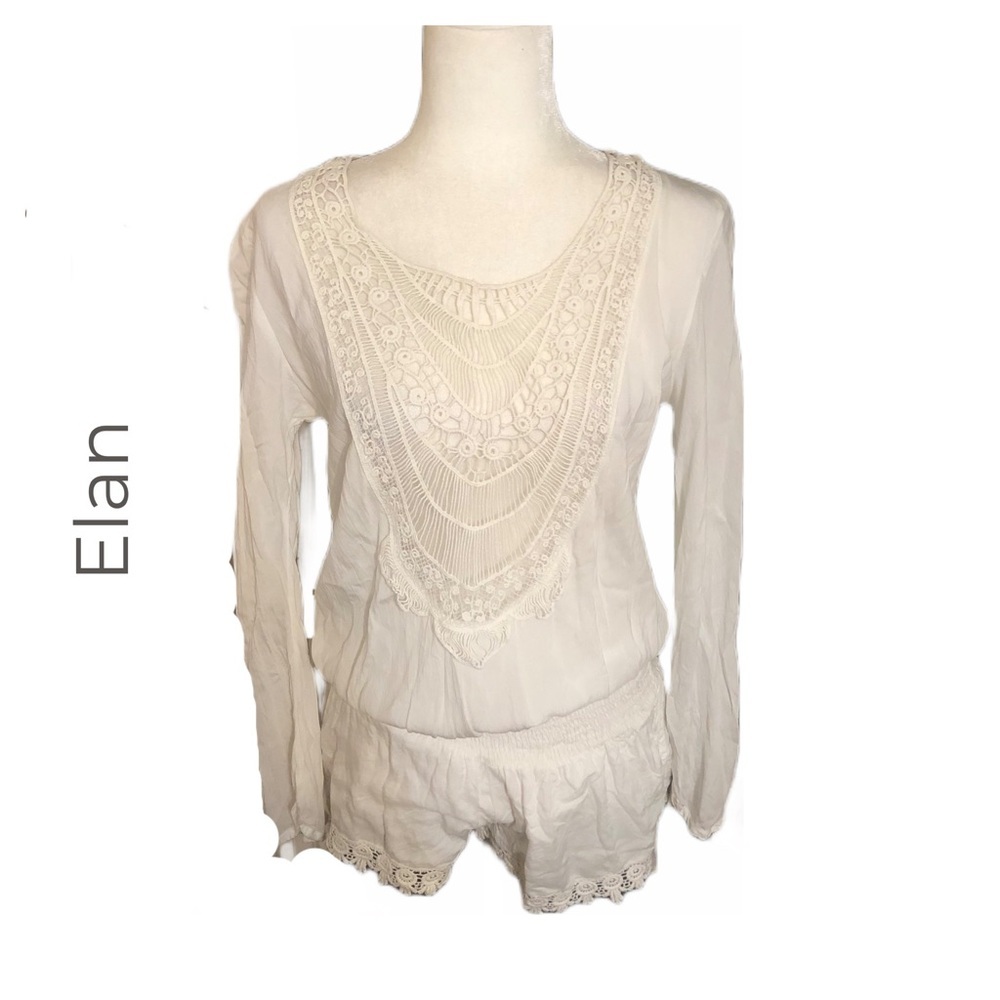 Elan • White Deep V Lace Romper • Size S